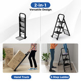 2 in 1 Hand Truck and Ladder Combo with Rubber Wheels and Handle