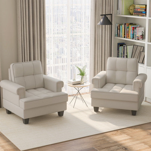 Mid-century Modern Accent Armchair Tufted Linen Club Chair-Beige