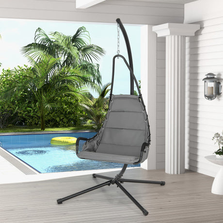 Hanging Chair with Stand and Extra Large Padded Seat-Gray