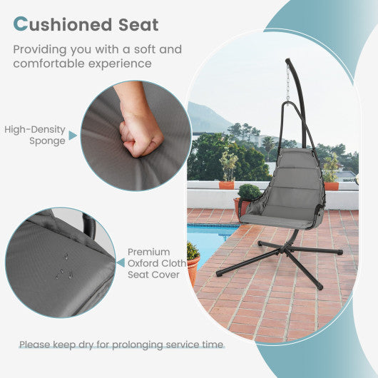Hanging Chair with Stand and Extra Large Padded Seat-Gray