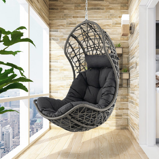 Hanging Egg Chair PE Rattan Swing Hammock Chair with Soft Pillow and Cushion-Gray