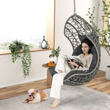 Hanging Egg Chair PE Rattan Swing Hammock Chair with Soft Pillow and Cushion-Gray