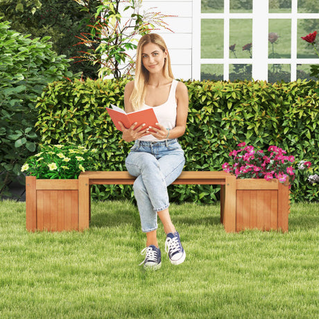 Wood Planter Box with Bench for Garden Yard Balcony