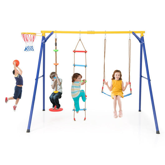 4-in-1 660 lbs Heavy Duty Swing Set for Kids Aged 3-9 Years Old-Yellow