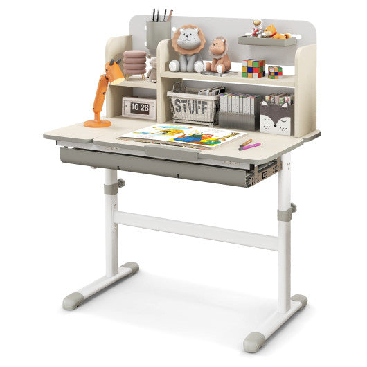 Height Adjustable Kids Study Desk with Tilt Desktop for 3-12 Years Old-Gray