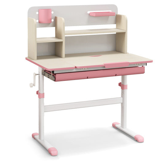 Height Adjustable Kids Study Desk with Tilt Desktop for 3-12 Years Old-Pink
