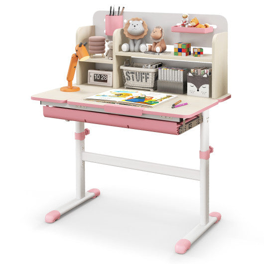 Height Adjustable Kids Study Desk with Tilt Desktop for 3-12 Years Old-Pink