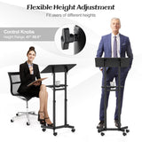 Mobile Lectern Podium Height-adjustable Rolling Laptop Cart with Tilting Top Storage Tray-Black