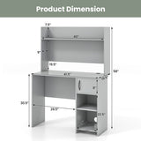 Home Office Desk with Raised Display Shelf and 2 Open Shelves-Gray