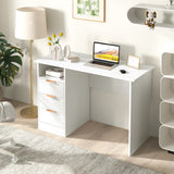 Home Office Desk with Power Outlet 3 Storage Drawers and Open Compartment-White