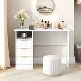 Home Office Desk with Power Outlet 3 Storage Drawers and Open Compartment-White