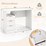 Home Office Desk with Power Outlet 3 Storage Drawers and Open Compartment-White