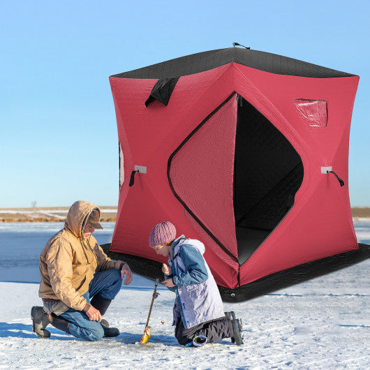 Portable 2 Person Ice Shanty with Cotton Padded Walls-Red