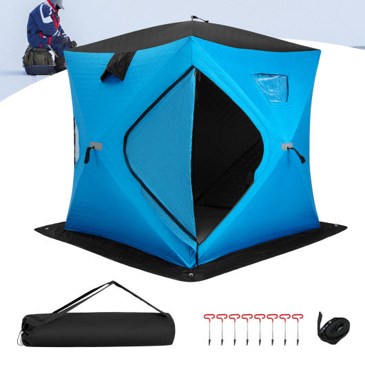 Portable 2 Person Ice Shanty with Cotton Padded Walls-Blue