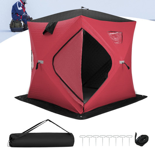 Portable 2 Person Ice Shanty with Cotton Padded Walls-Red