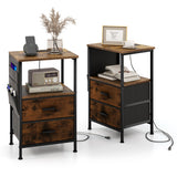 Industrial Bedside Table with USB Ports and AC Outlets for Bedroom Living  Room-Set of 2