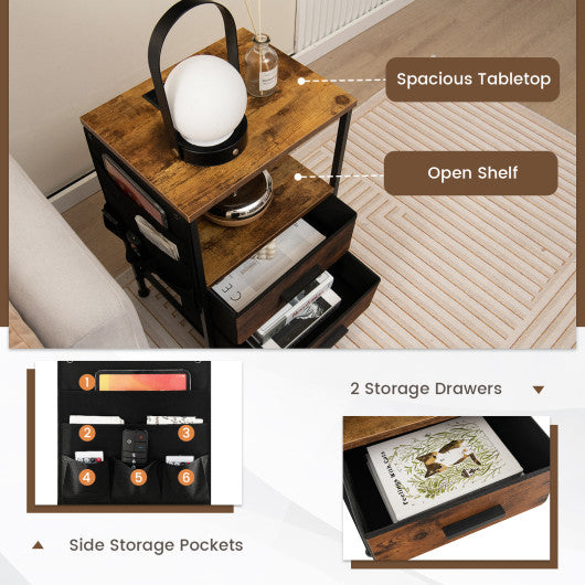 Industrial Bedside Table with USB Ports and AC Outlets for Bedroom Living  Room-1 Piece