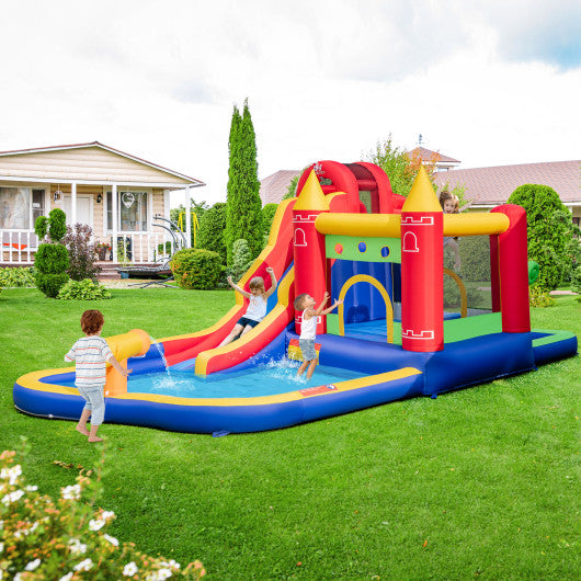 9-in-1 Inflatable Bounce Castle with Water Slide and Splash Pool without Blower