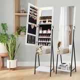 Lockable Freestanding Jewelry Organizer with Full-Length Frameless Mirror-White