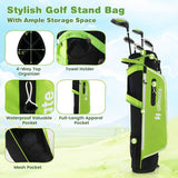 Junior Complete Golf Club Set with Stand Bag Rain Hood-Green