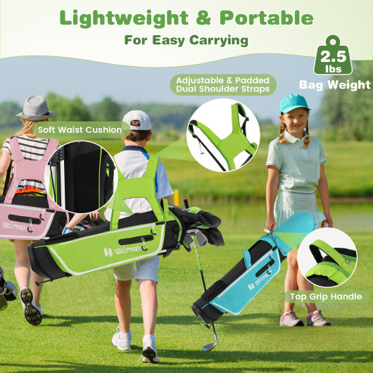 Junior Complete Golf Club Set with Stand Bag Rain Hood-Green