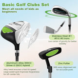 Junior Complete Golf Club Set with Stand Bag Rain Hood-Green