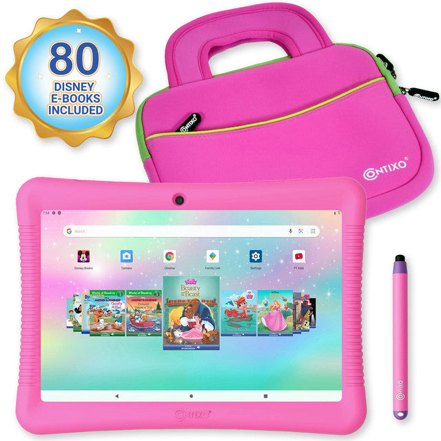 Contixo K102 10" Kids Tablet and Tablet Bag Bundle, 32GB Storage, 80+ Disney eBooks, Kid-Proof Case by Contixo