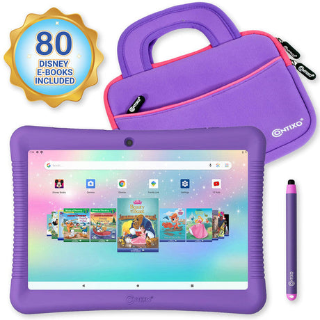 Contixo K102 10" Kids Tablet and Tablet Bag Bundle, 32GB Storage, 80+ Disney eBooks, Kid-Proof Case by Contixo