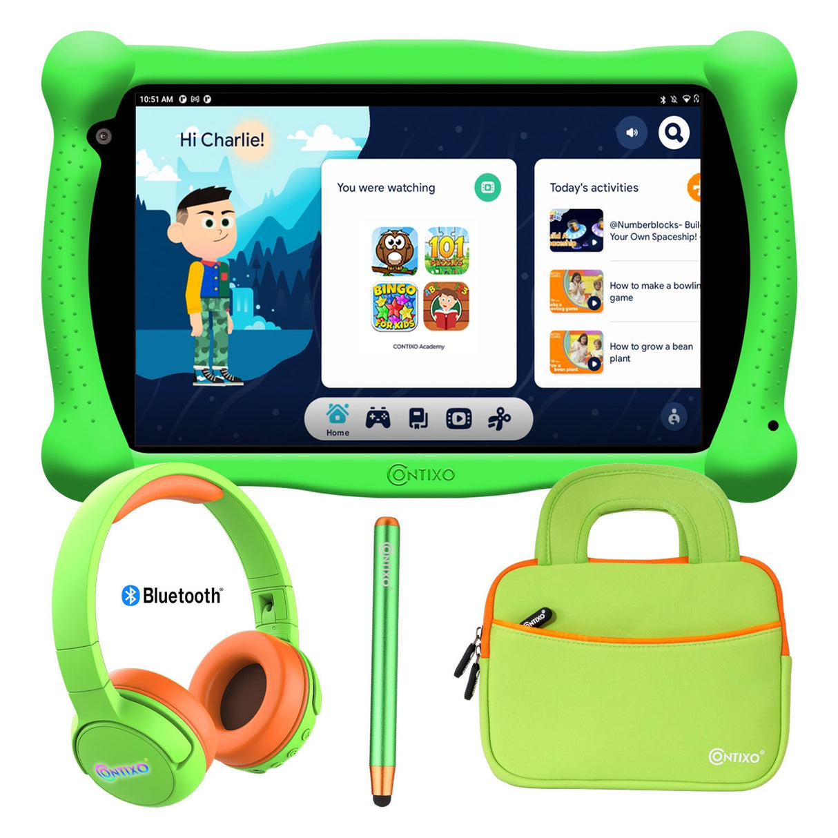 Contixo V10 7" Kids Tablet, Bluetooth Headphones, Tablet Bag, & Stylus Bundle by Contixo