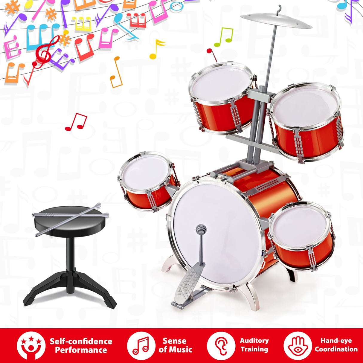 JoyBox Rock 'n' Roll Drum Set for Kids - 5-Piece Musical Fun Kit for Little Rockstars (Ages 3-7) by Contixo