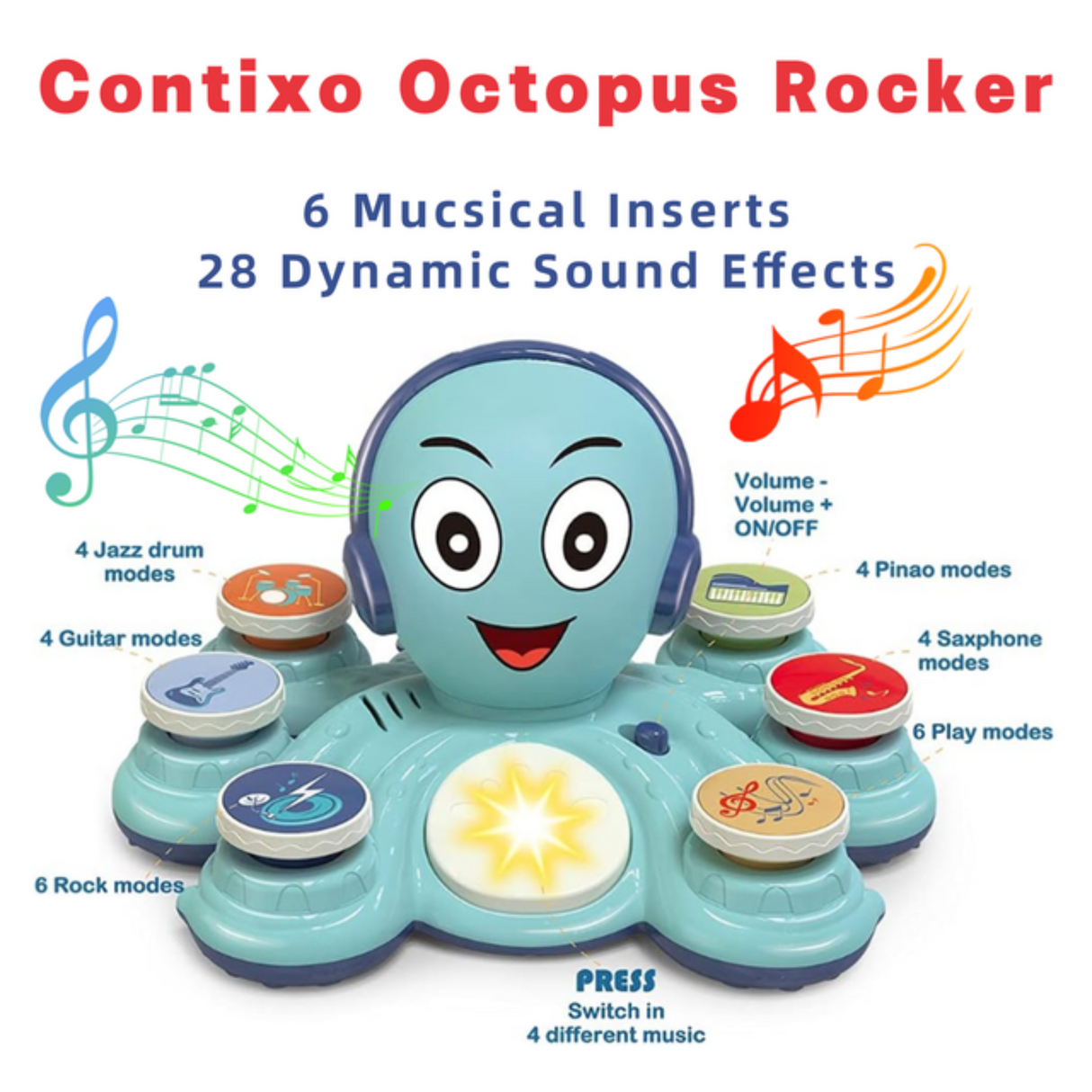 Contixo Baby Piano Toy - Octopus Musical Toy with 6 Keyboards, Ages 6-24 Months, Blue by Contixo