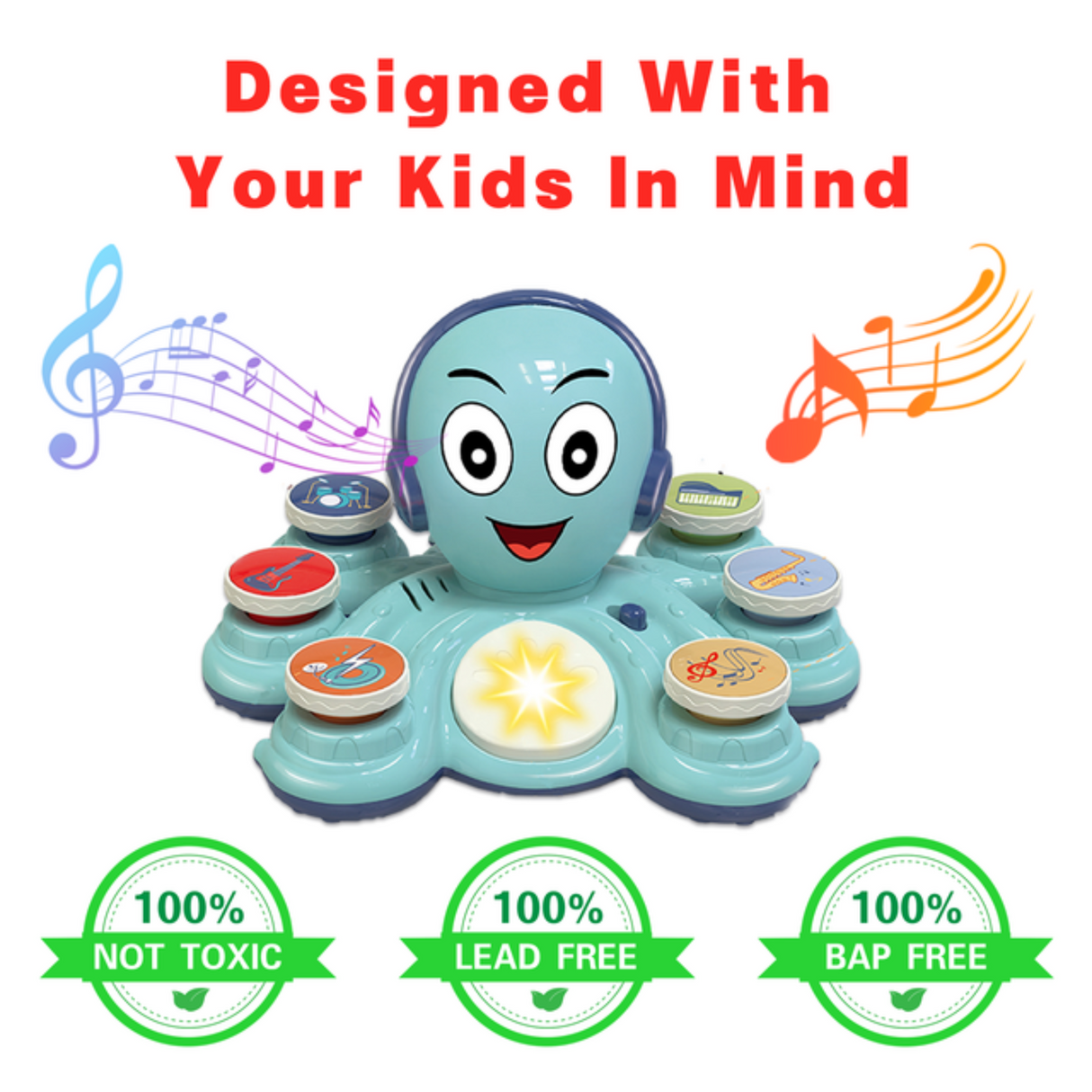 Contixo Baby Piano Toy - Octopus Musical Toy with 6 Keyboards, Ages 6-24 Months, Blue by Contixo