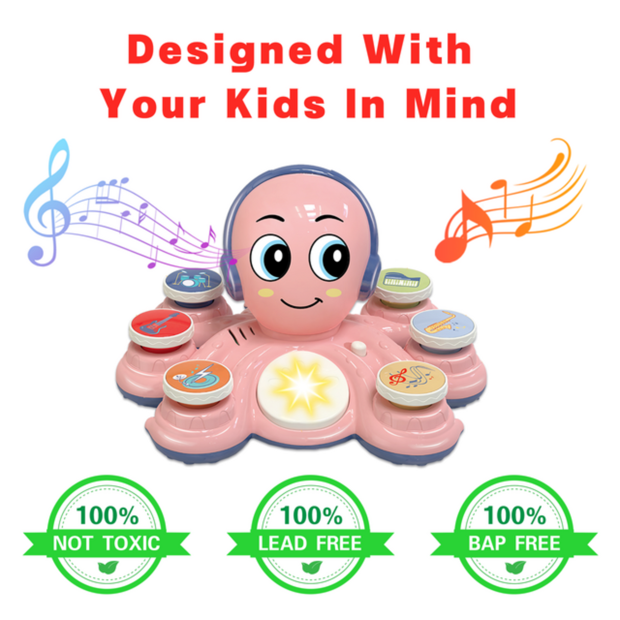 Contixo Baby Piano Toy - Octopus Musical Toy with 6 Keyboards, Ages 6-24 Months, Pink by Contixo