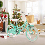 16-Inch Kids Bike with Training Wheels and Adjustable Handlebar Seat-Green