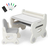 Kids Drawing Table and Chair Set with Watercolor Pens and Blackboard Eraser-Gray