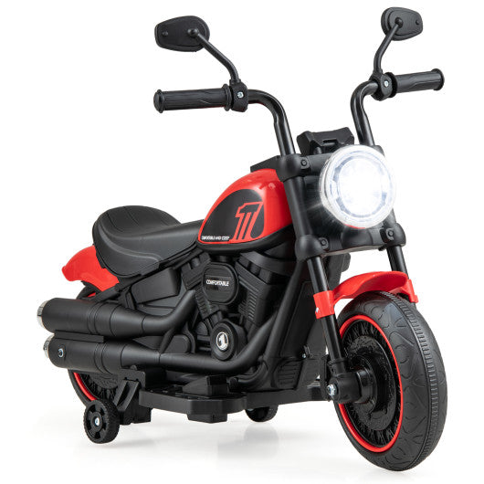 Kids Electric Motorcycle with Training Wheels and LED Headlights-Red