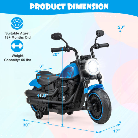 Kids Electric Motorcycle with Training Wheels and LED Headlights-Blue