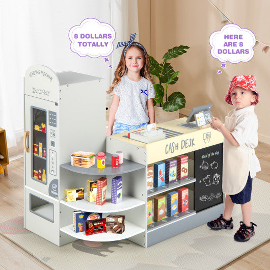 Kids Grocery Store Playset with Cash Register POS Machine-Gray