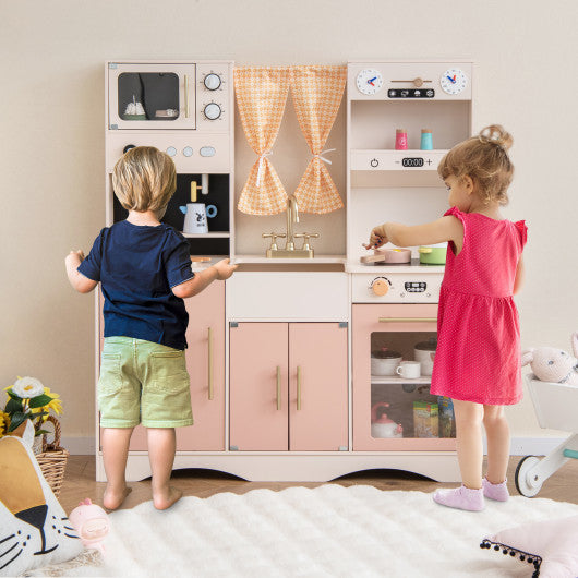 Kids Kitchen Playset with Microwave and Coffee Maker for Ages 3+-Pink