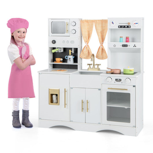 Kids Kitchen Playset with Microwave and Coffee Maker for Ages 3+-White