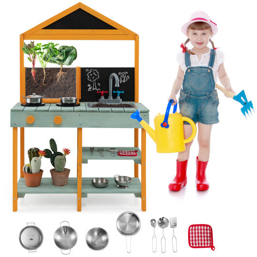 Kids Kitchen Playset with Root Viewer Planter and Rotatable Faucet