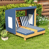 Kids Patio Lounge Chair with Cup Holders and Awning-Navy