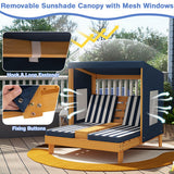 Kids Patio Lounge Chair with Cup Holders and Awning-Navy