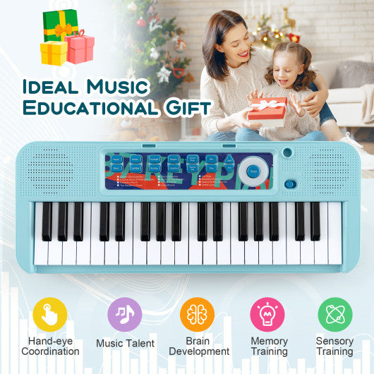 Kids Piano Keyboard 37-Key Kids Toy Keyboard Piano with Microphone for 3+ Kids-Blue