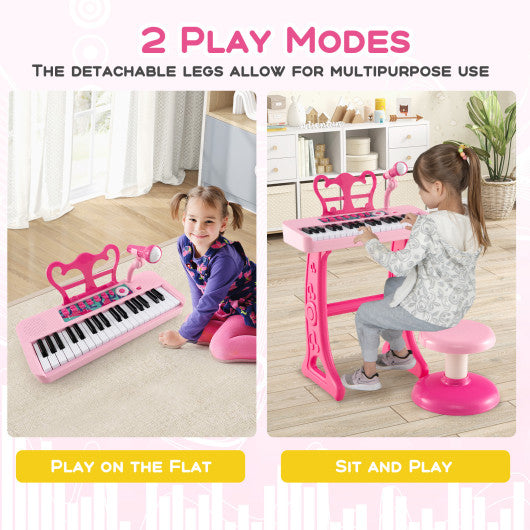 Kids Piano Keyboard 37-Key Kids Toy Keyboard Piano with Microphone for 3+ Kids-Pink