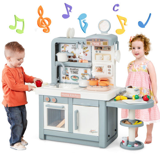 Kids Play Kitchen Toy with Stove Sink Oven with Light and Sound-Gray