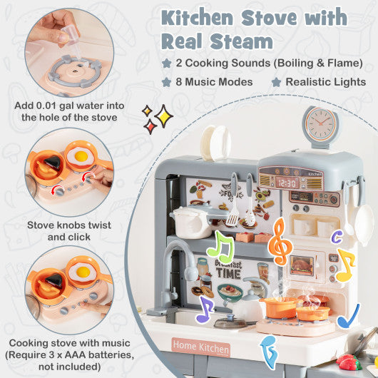 Kids Play Kitchen Toy with Stove Sink Oven with Light and Sound-Gray