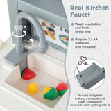 Kids Play Kitchen Toy with Stove Sink Oven with Light and Sound-Gray