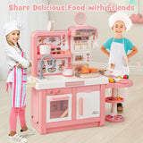 Kids Play Kitchen Toy with Stove Sink Oven with Light and Sound-Pink