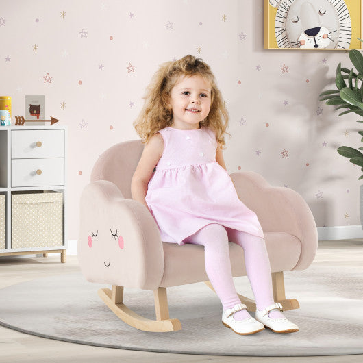 Upholstered Toddler Rocker with Solid Wood Legs and Non-slip Foot Pads-Pink